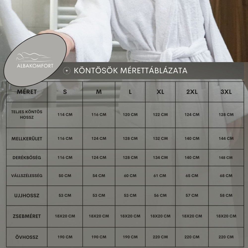 Hotel fehér frottír sálgalléros köntös - 360-380 gr/m2
