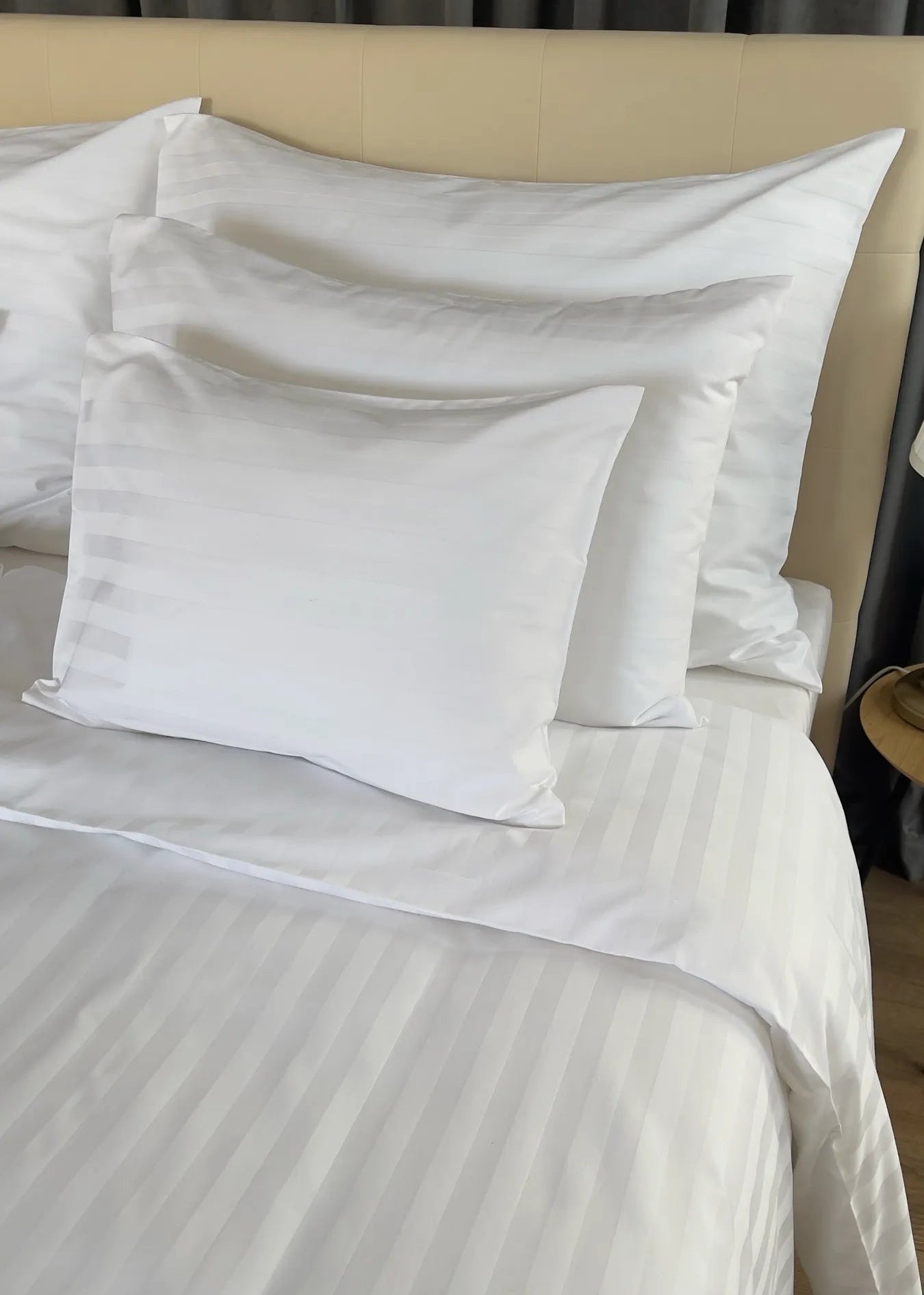 Hotel satin 2 cm striped bed sheet set 100% cotton - fold-over - set of 3 140 gr/m2 - packaged