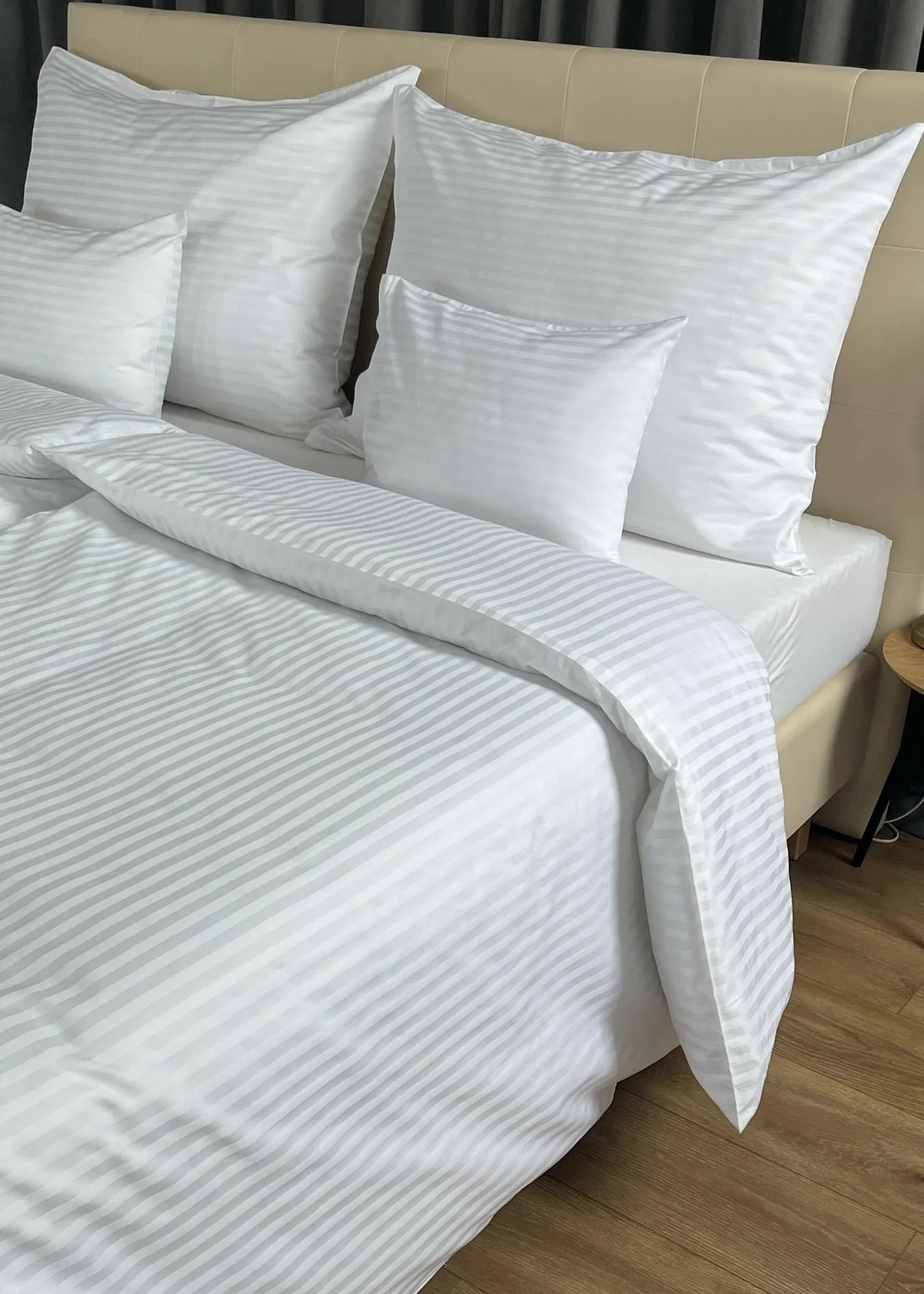 Hotel satin 1 cm striped bed sheet set 100% cotton - fold-over - set of 3 - 140 gr/m2 - packaged