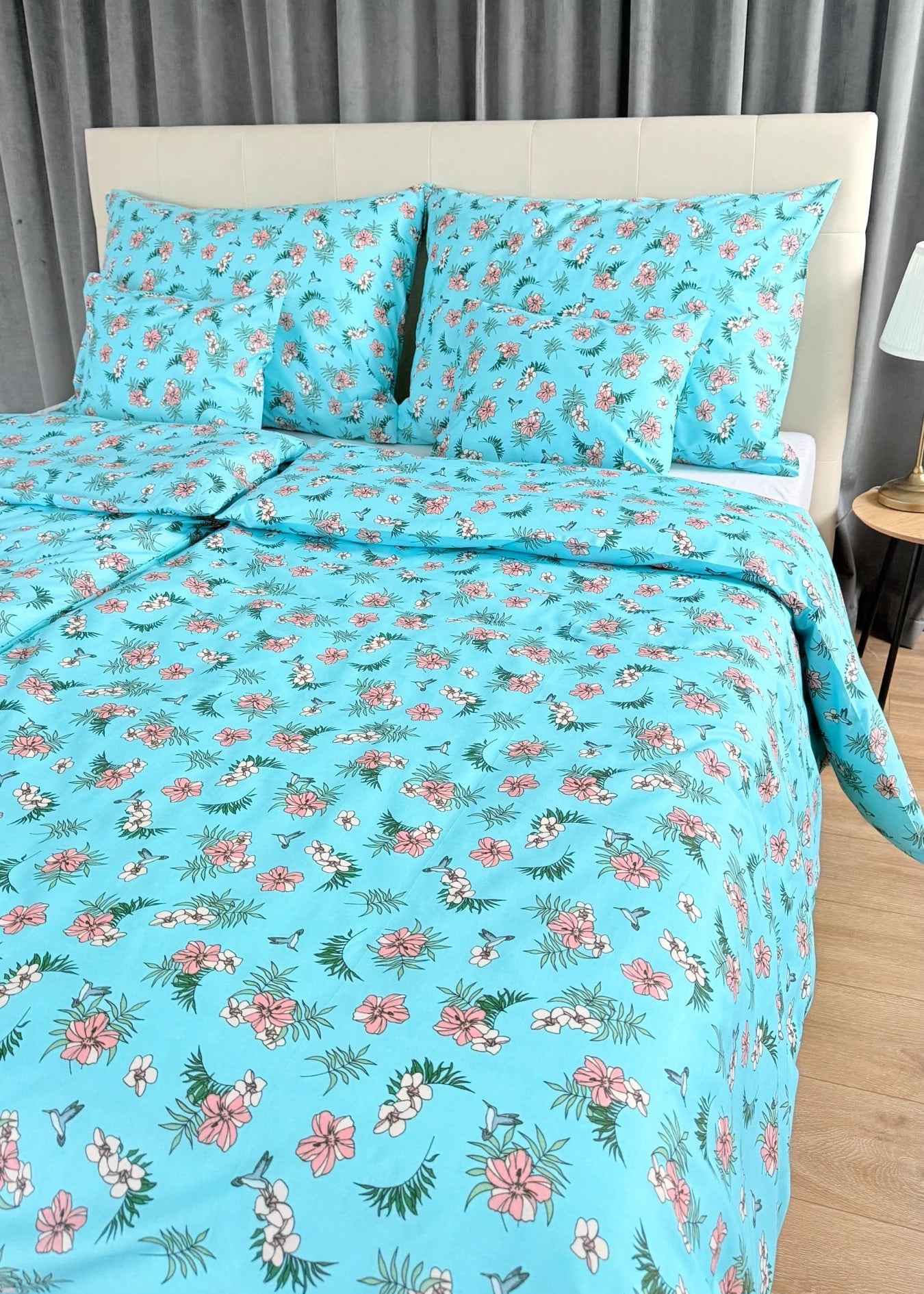 Cotton bed linen set - Blue circles