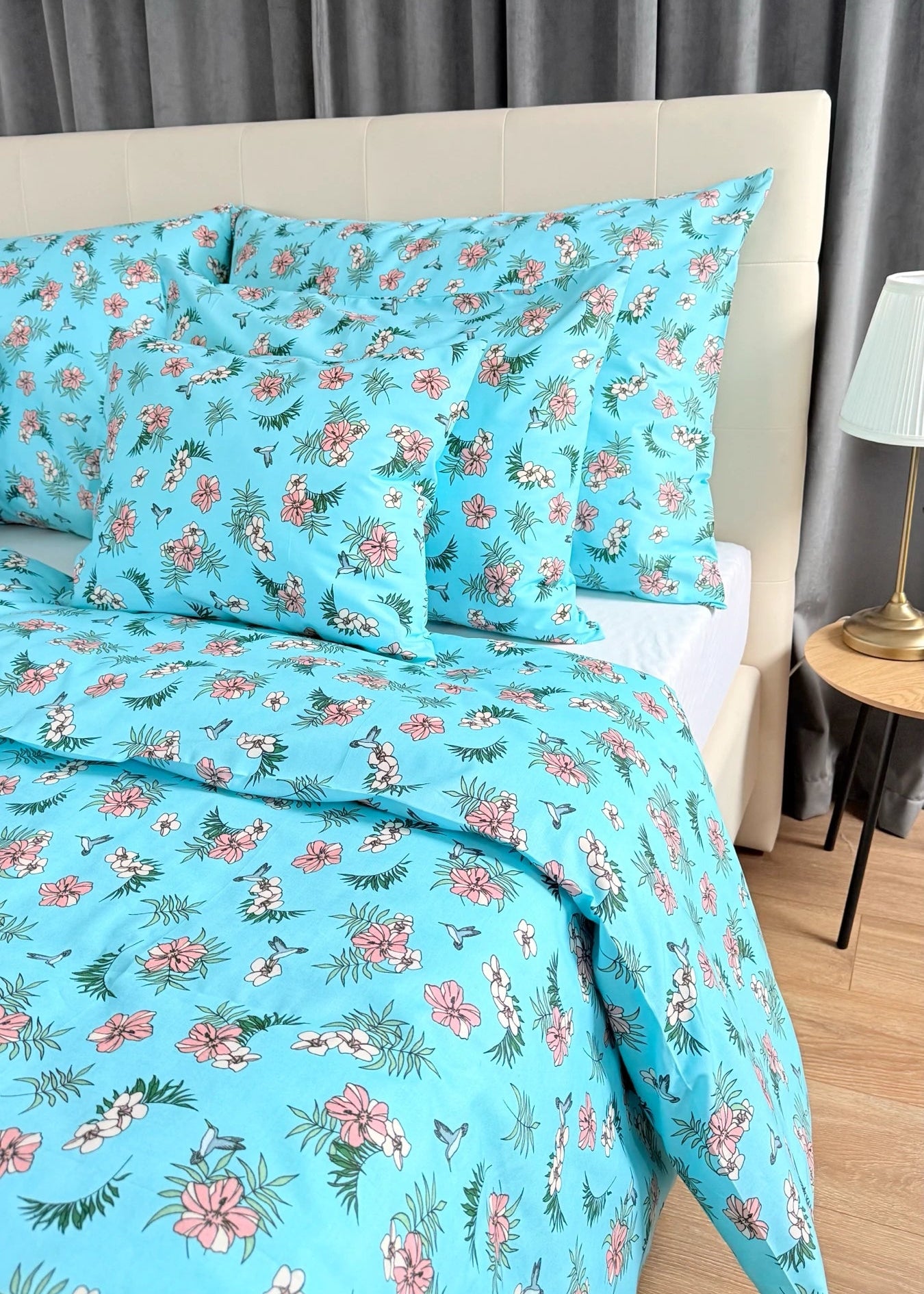 Cotton bed linen set - Blue circles