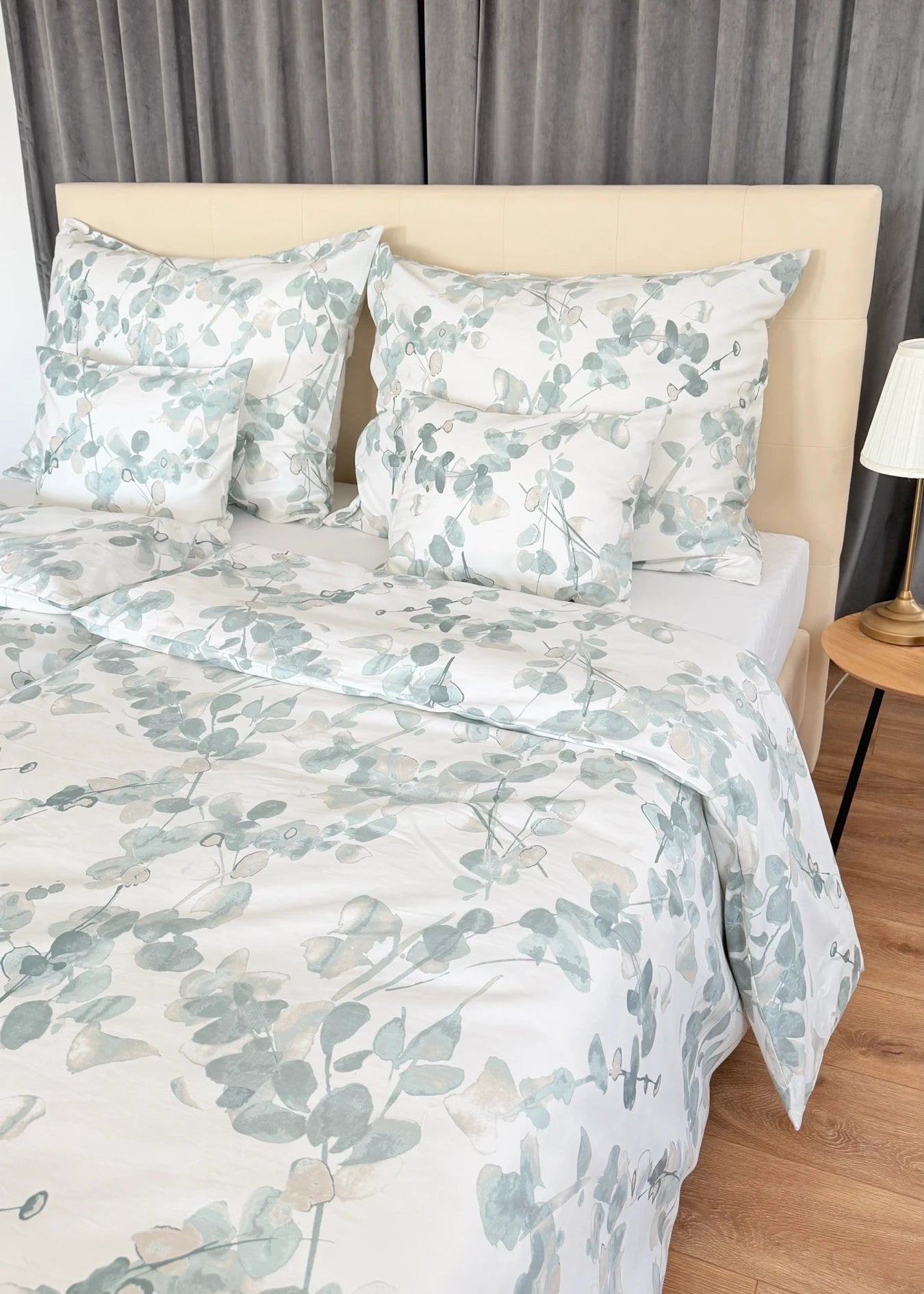 Mintfarbenes, einfarbiges Satin-Bettwäscheset – TC 300