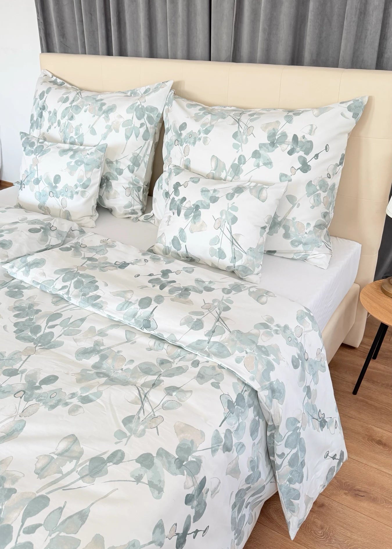 Mintfarbenes, einfarbiges Satin-Bettwäscheset – TC 300