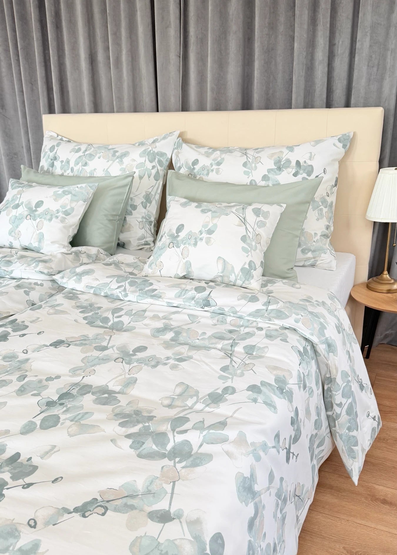 Mintfarbenes, einfarbiges Satin-Bettwäscheset – TC 300