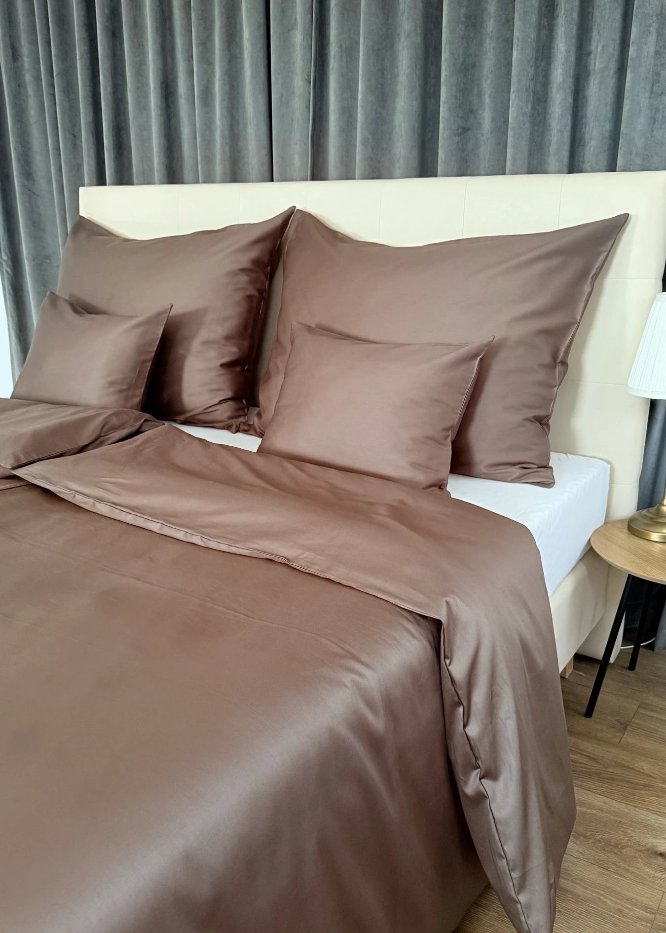 Mintfarbenes, einfarbiges Satin-Bettwäscheset – TC 300