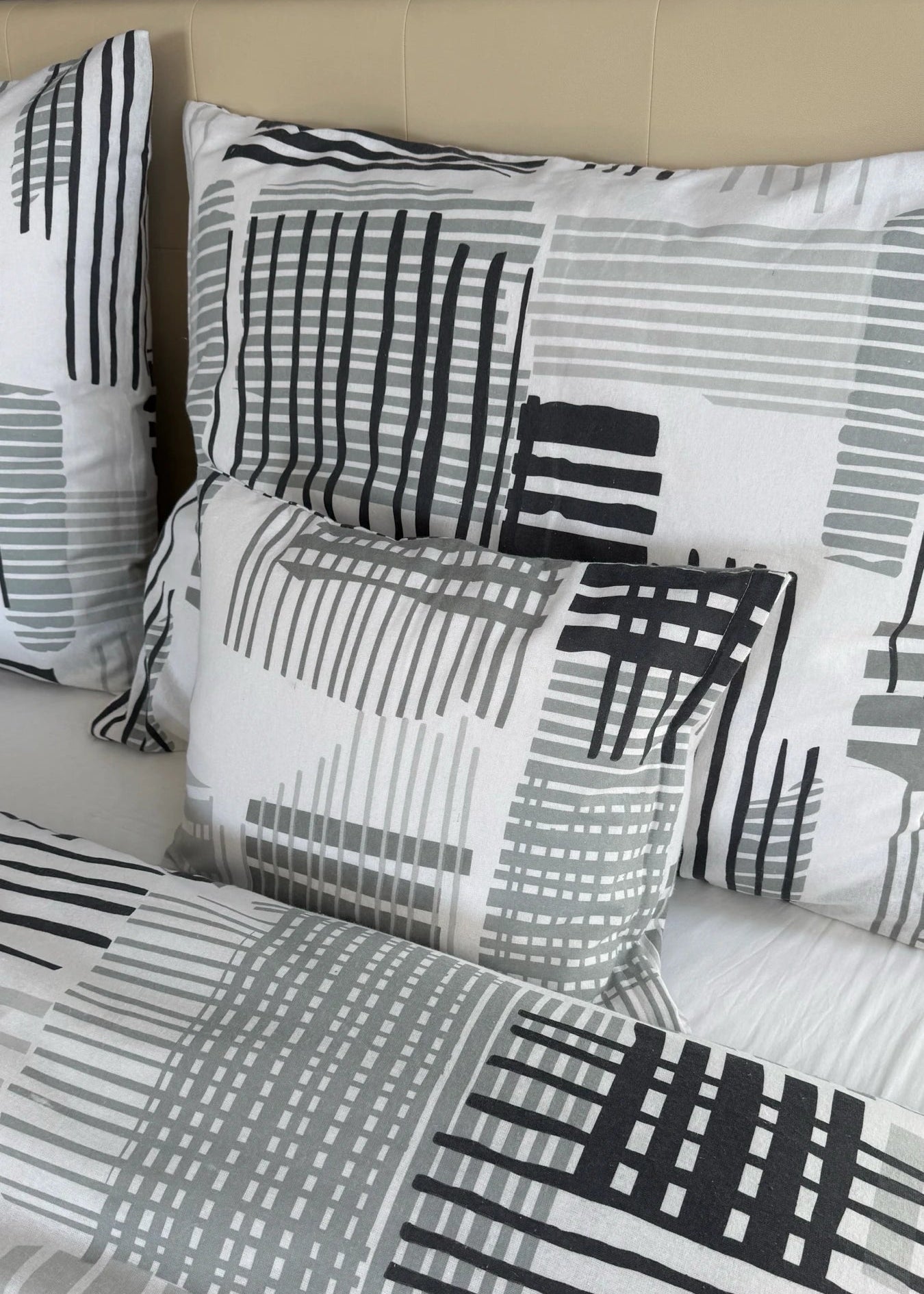 Flannel bedding set - 3 pieces - Grey/white