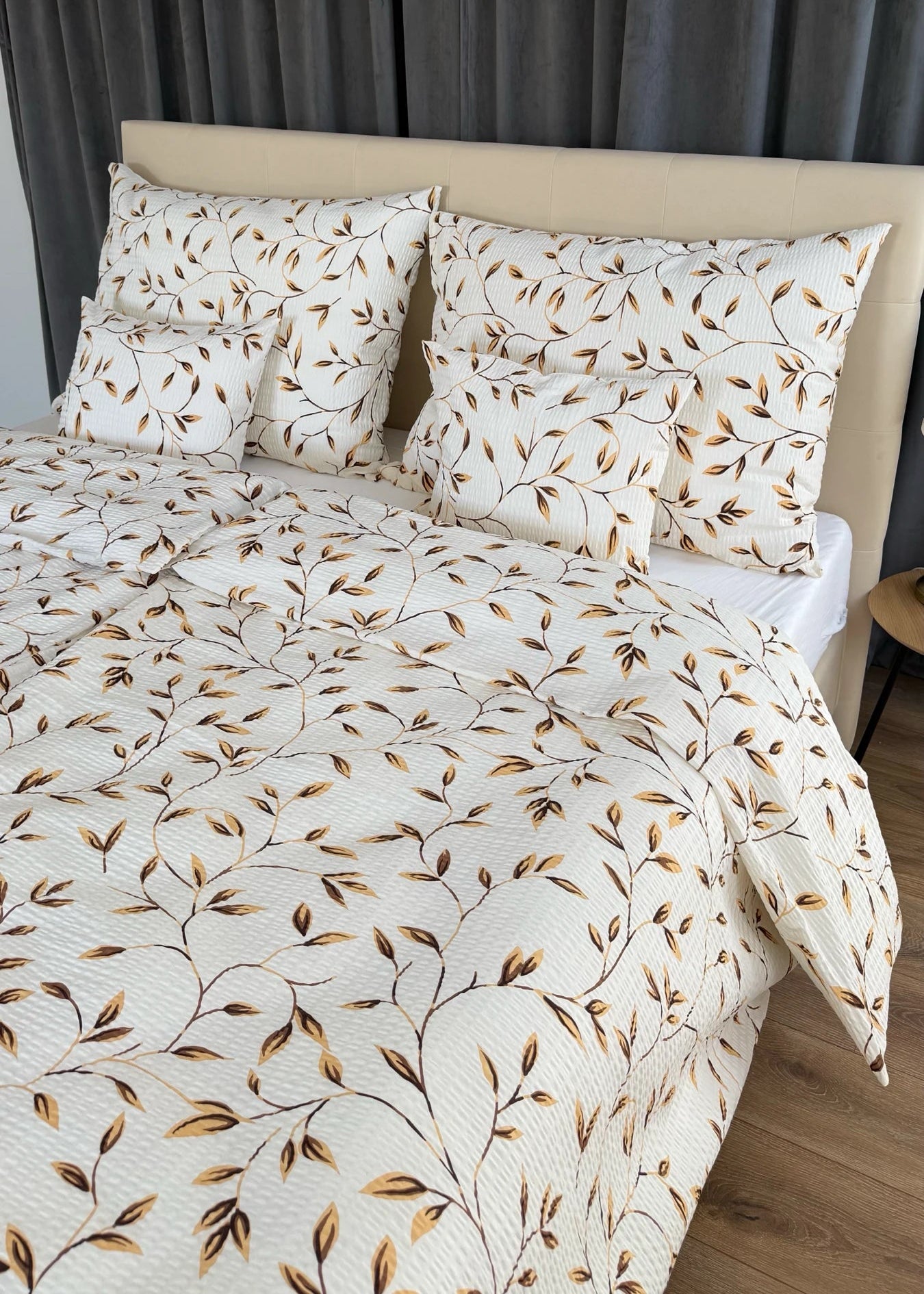 Crepe bed linen set of 3 - Green pattern
