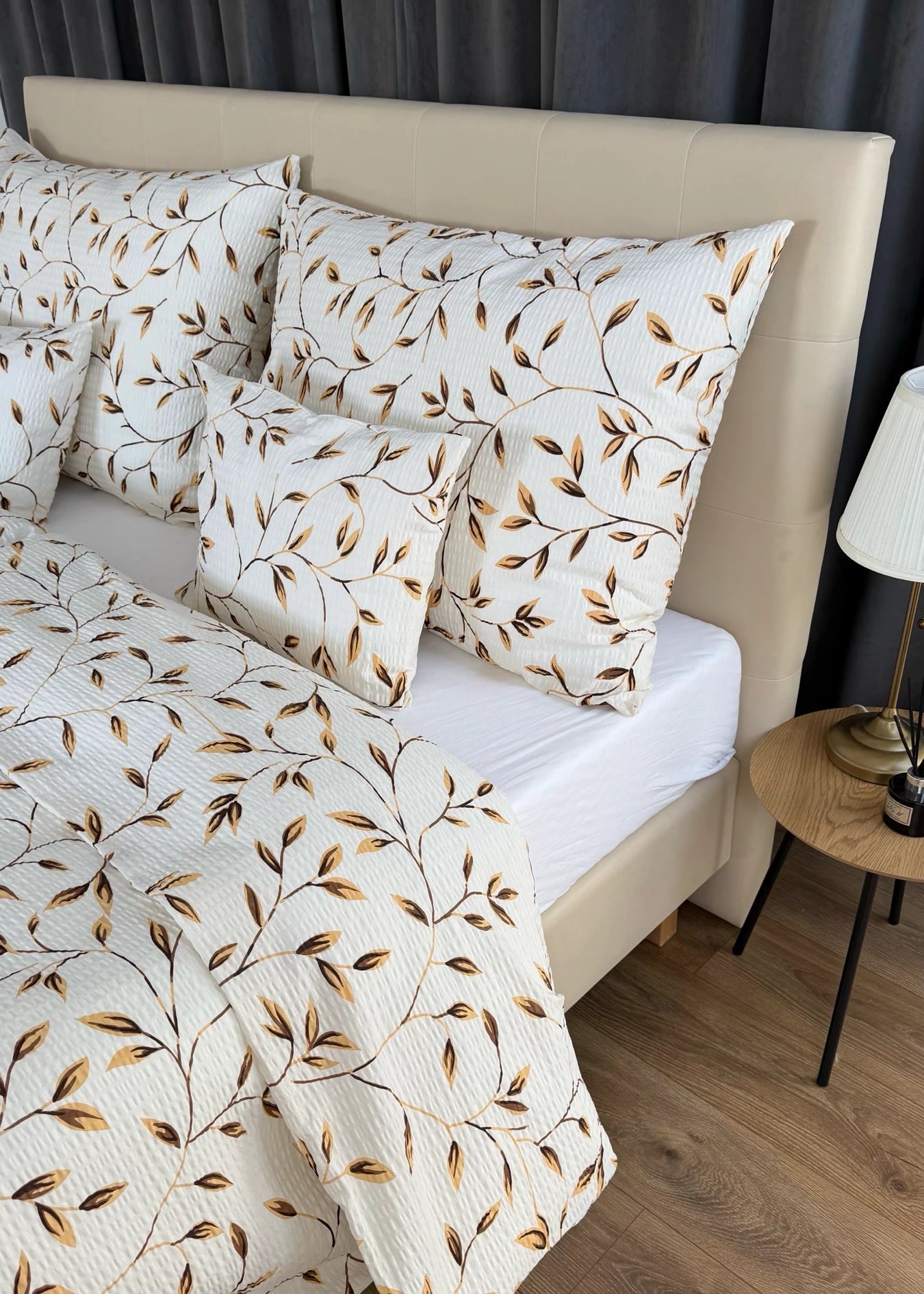 Crepe bed linen set of 3 - Green pattern