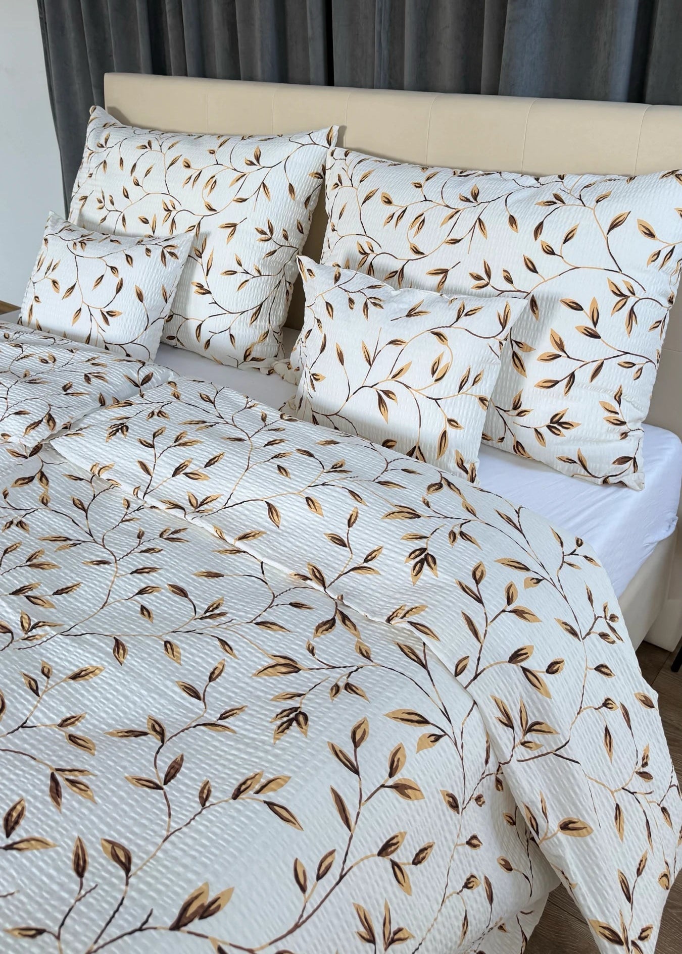 Crepe bed linen set of 3 - Green pattern