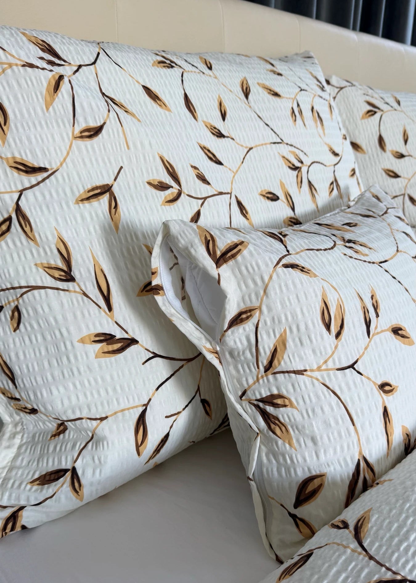 Crepe bed linen set of 3 - Green pattern