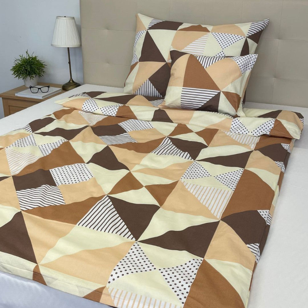 Kissenbezug aus Baumwolle – geometrisches Muster in Braun/Beige