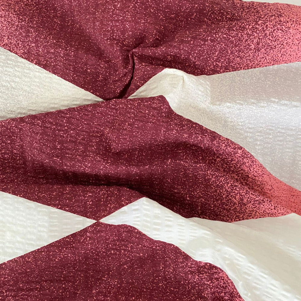 Krepp-Kissenbezug – Burgunderrot/Beige-Muster 