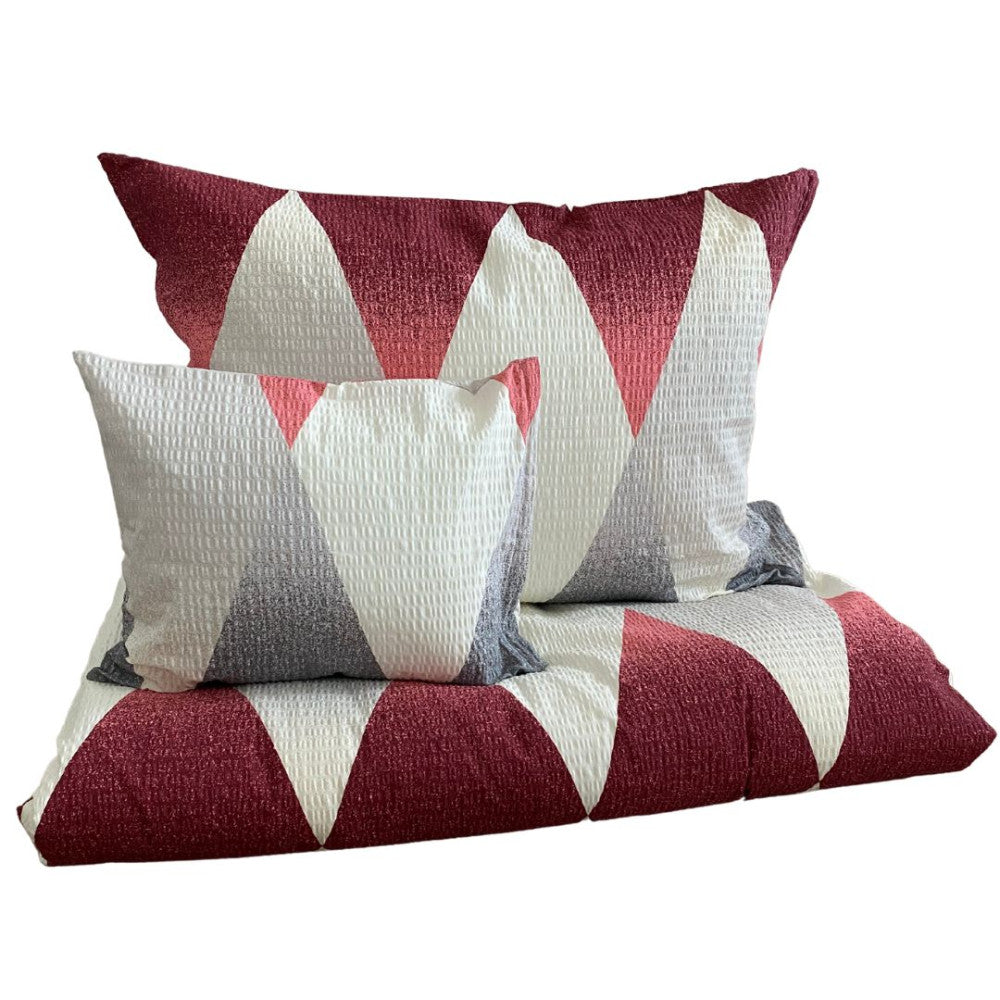 Krepp-Bettwäscheset 3-teilig - Burgunderrot/Beige Muster