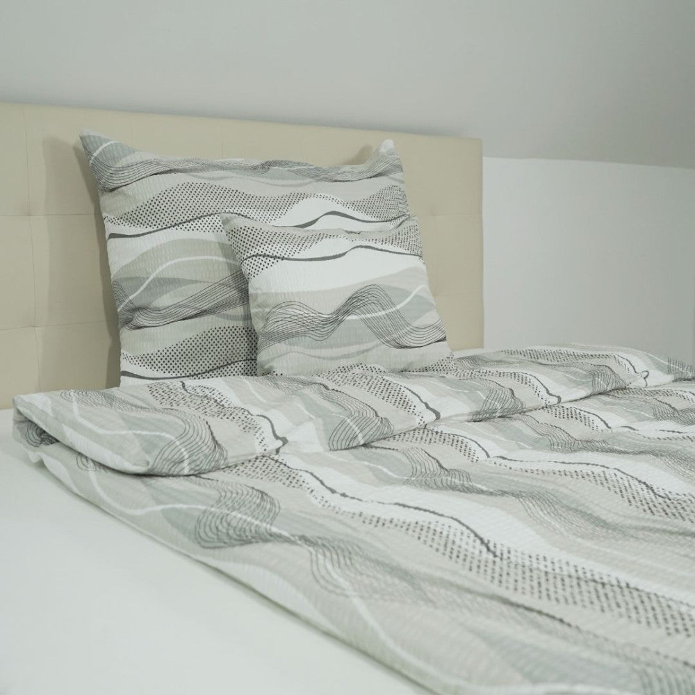 Krepp-Kissenbezug - Grau/weiße Welle