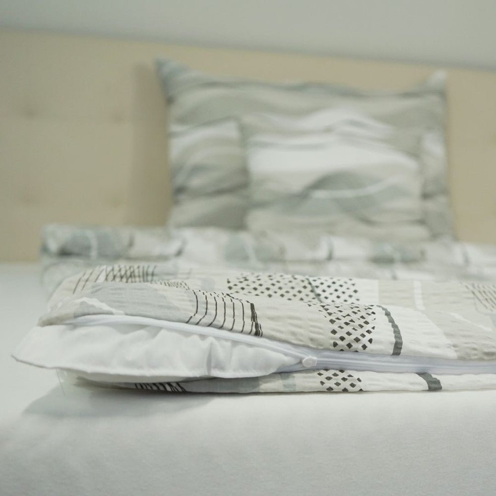 Krepp-Kissenbezug - Grau/weiße Welle