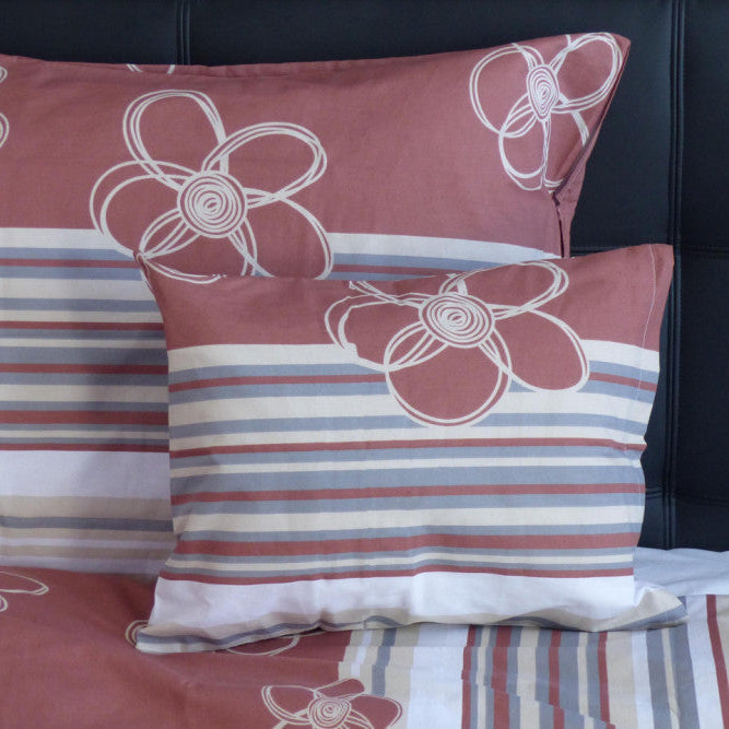 Cotton pillowcase for large pillow - Brown/Beige floral