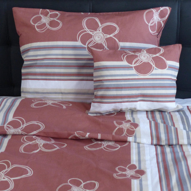 Cotton pillowcase for large pillow - Brown/Beige floral