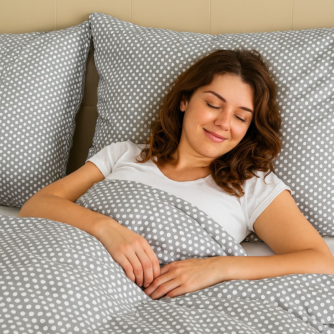 Cotton bed linen set - Grey polka dots