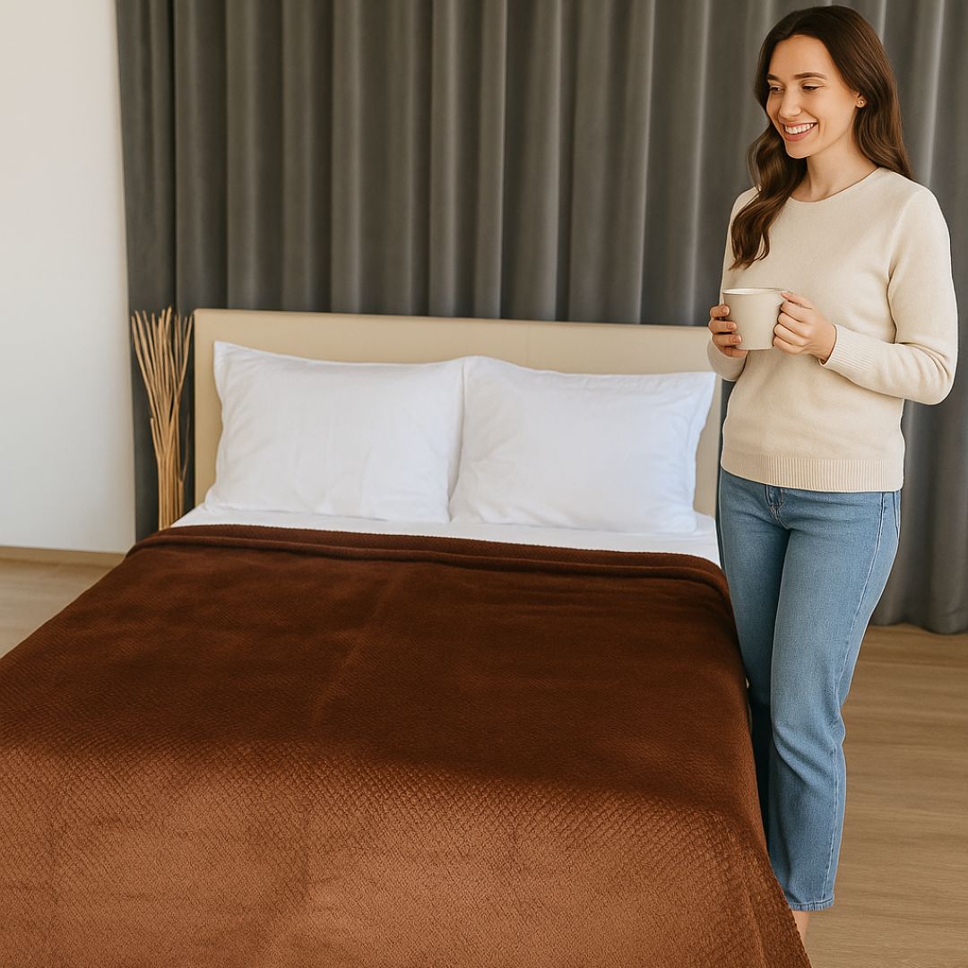 Medium brown polka dot bedspread