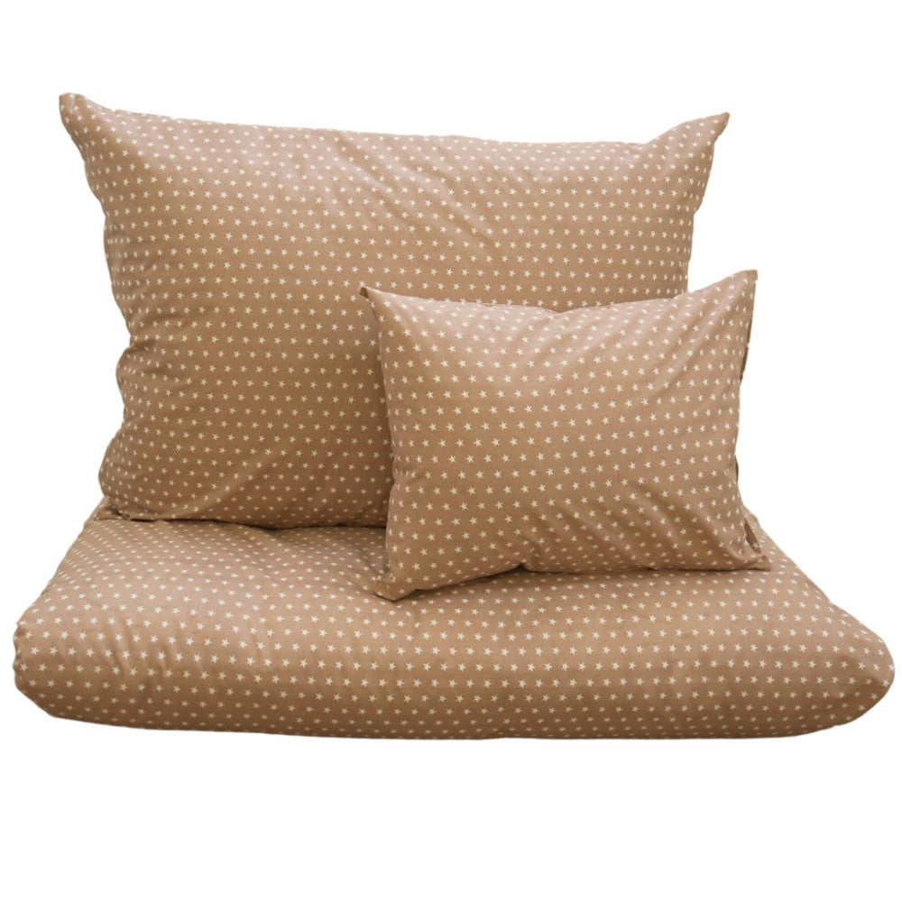 Cotton bed sheet set - 3 pcs - Brown and white stars