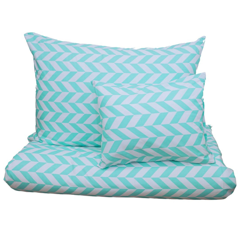 Cotton bed sheet set - 3 pieces - Turquoise and white pattern