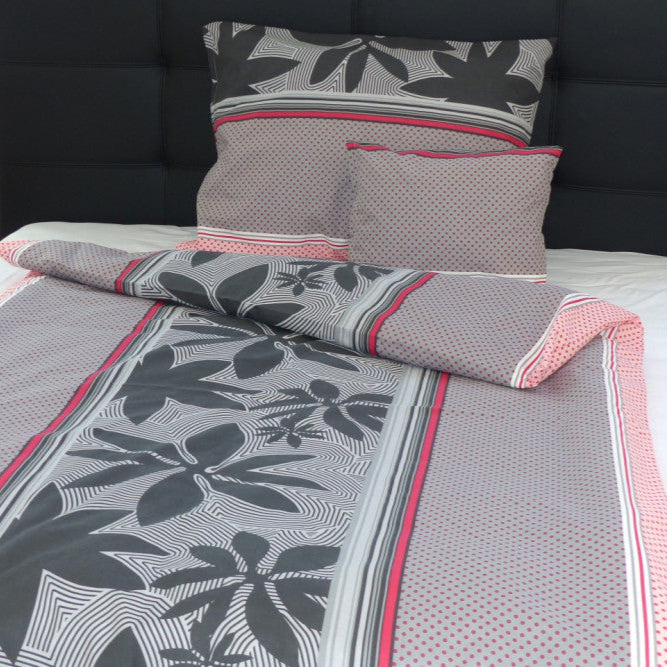 Cotton pillowcase - Grey/peach polka dot