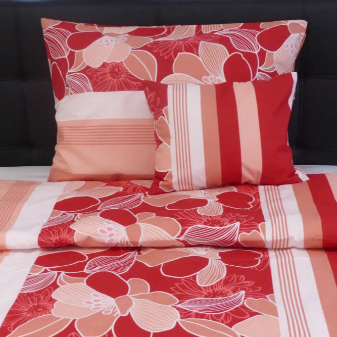 Cotton bed linen set - 3 pcs - Cherry Red/Barack