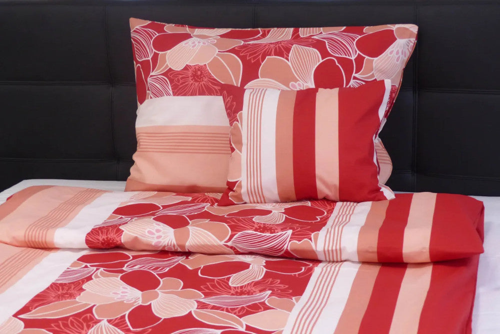 Pamut ágyneműhuzat garnitúra - 3 db-os - Meggypiros/Barack