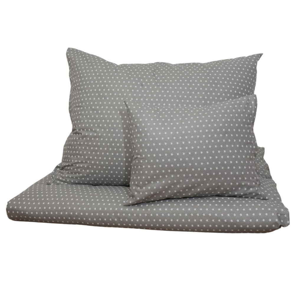Cotton bed sheet set - 3 pcs - Grey and white stars