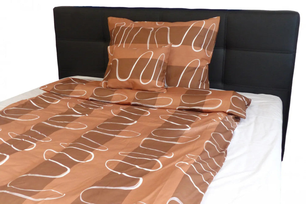 Pamutszatén ágyneműhuzat garnitúra - 3 db-os - Barna/Fehér hullám