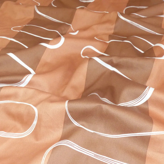 Cotton sateen duvet cover set - 3 pcs - Brown/White wave