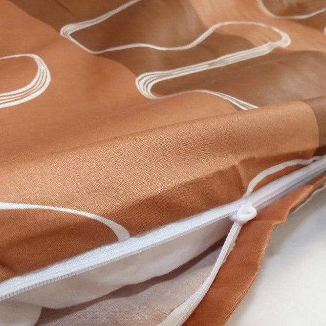 Cotton sateen duvet cover set - 3 pcs - Brown/White wave