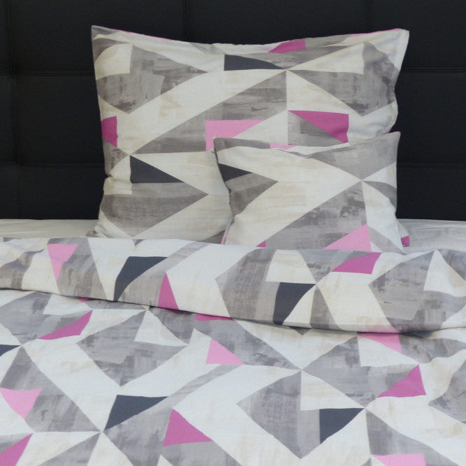 Cotton sateen pillowcase - Grey/pink