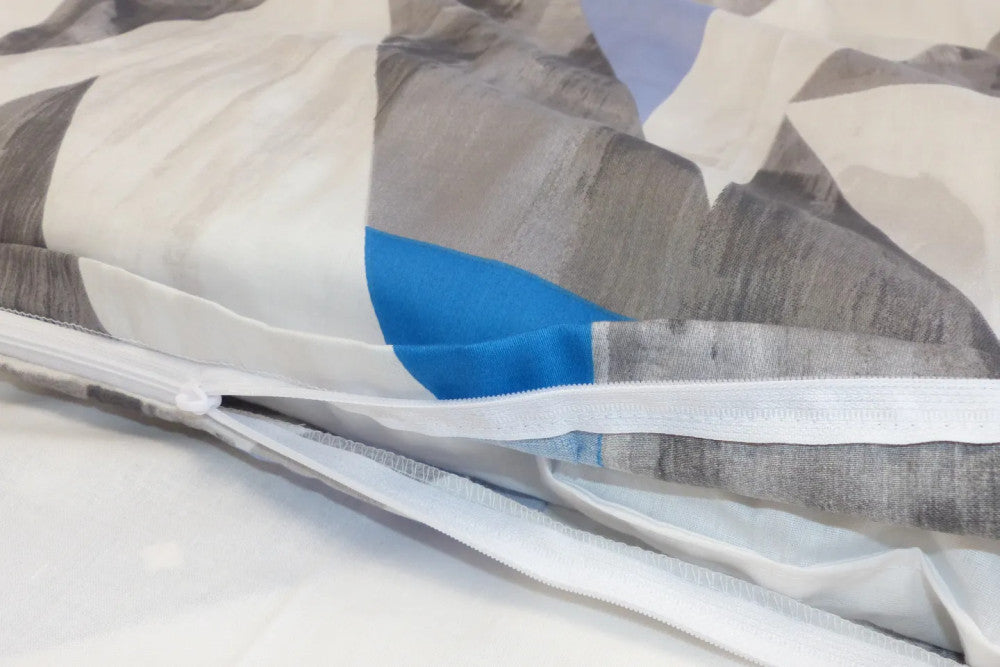 Cotton sateen pillowcase - Grey/blue