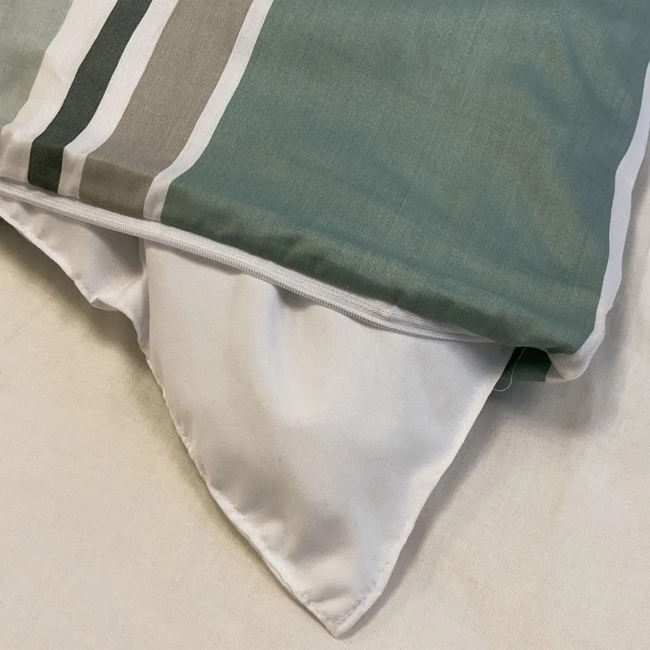Cotton sateen half pillowcase - Mint/beige striped