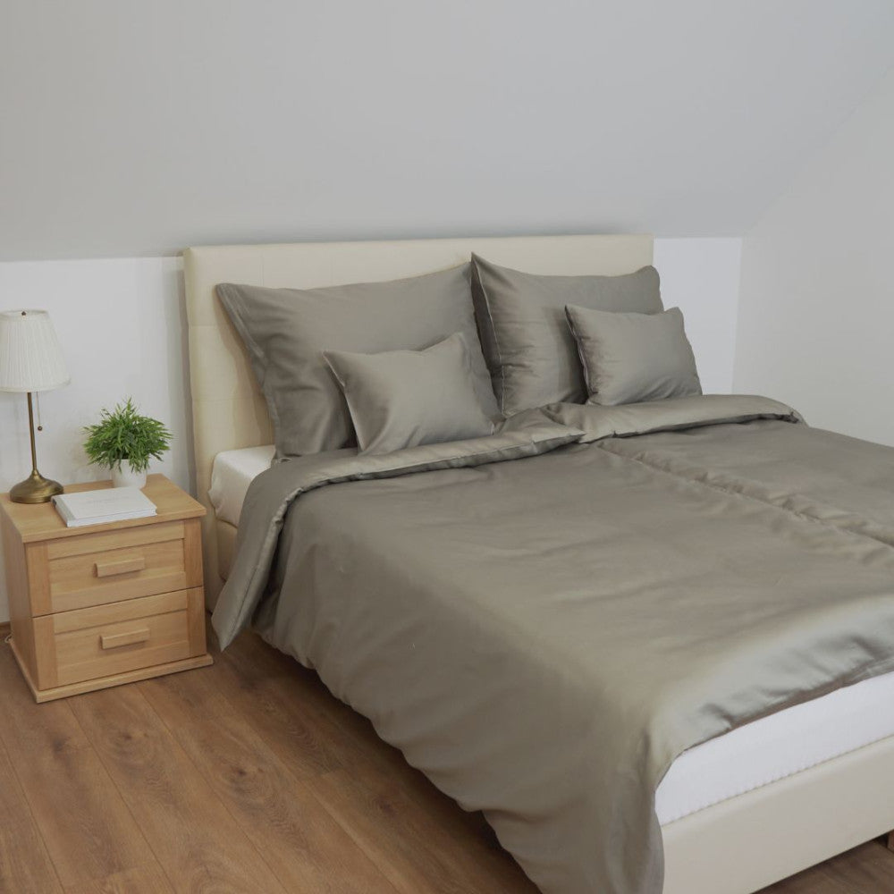 Steel grey satin bedding set - 3 pieces - TC 250