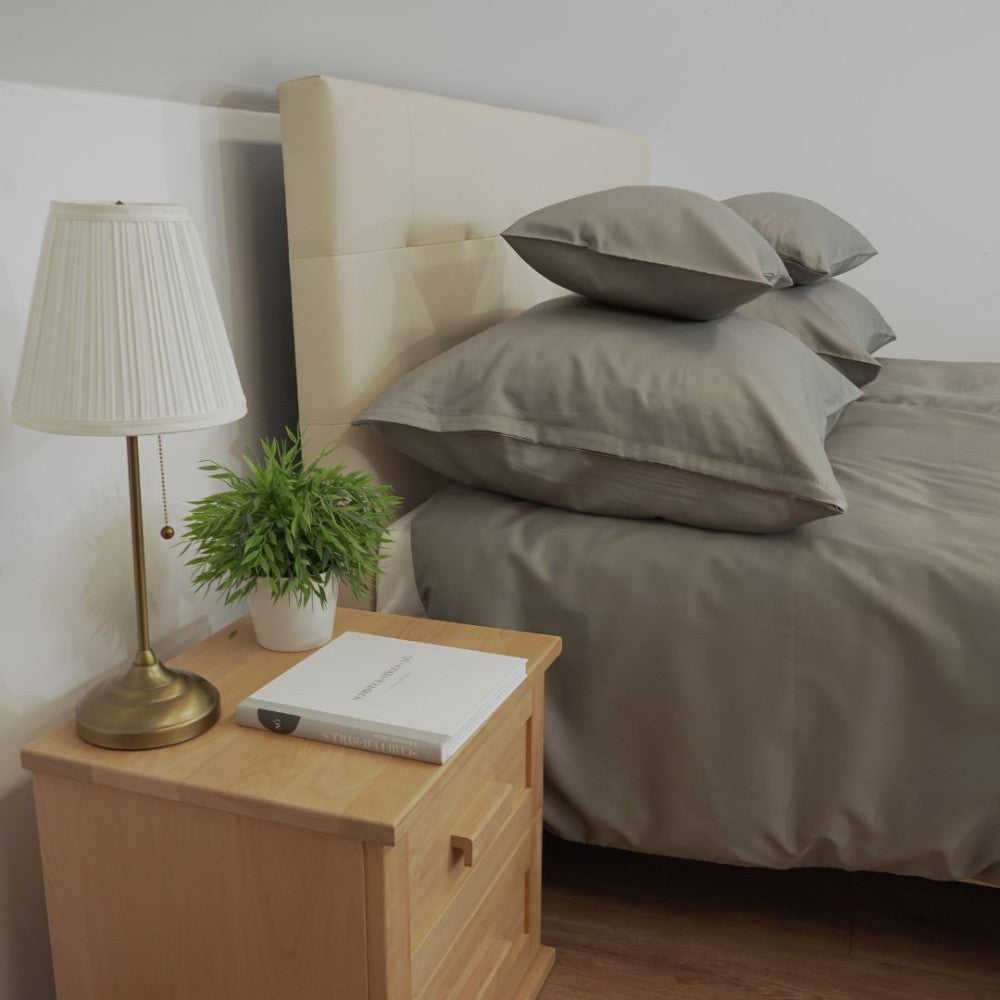 Steel grey satin pillowcase and duvet cover - TC 250