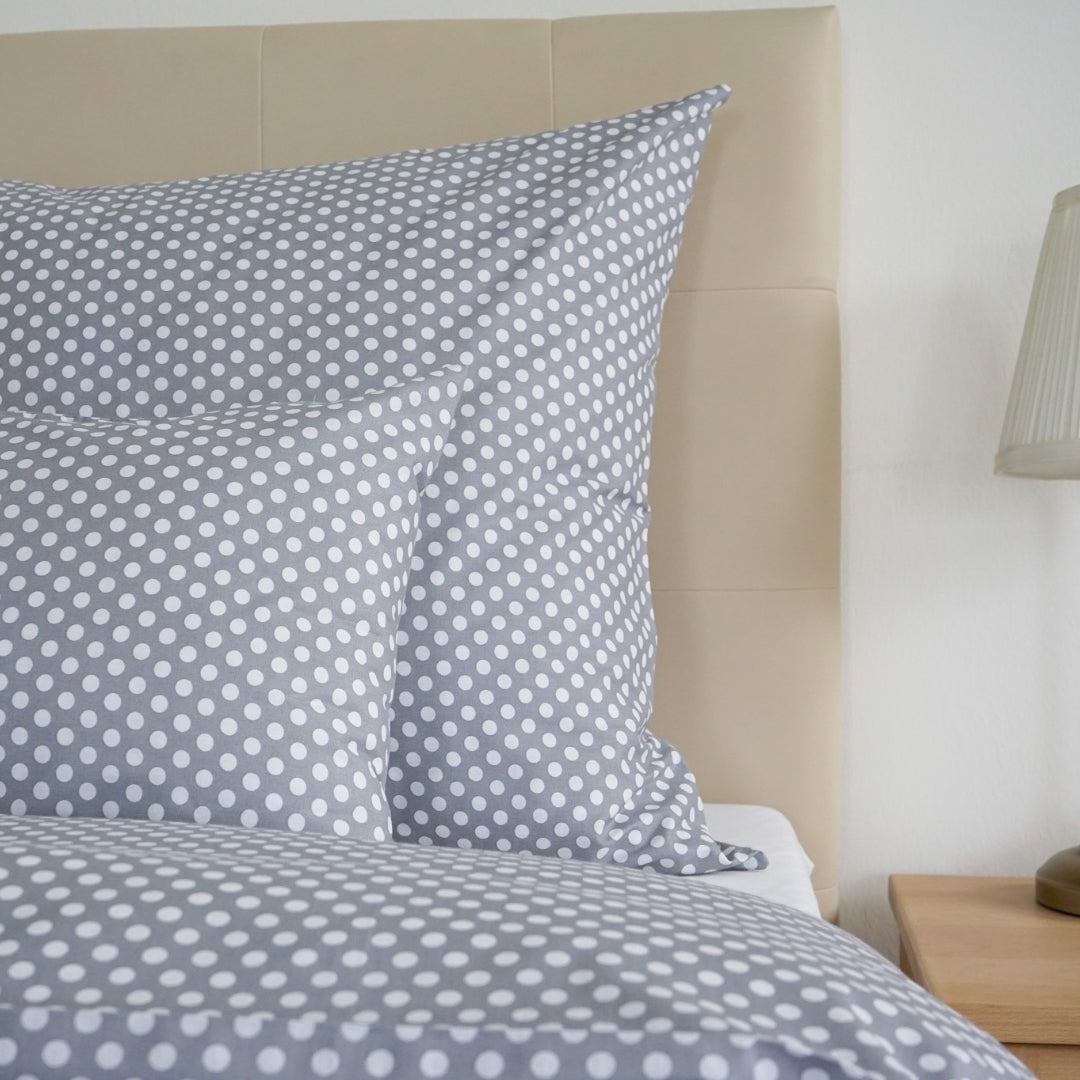 Cotton bed linen set - Grey polka dots