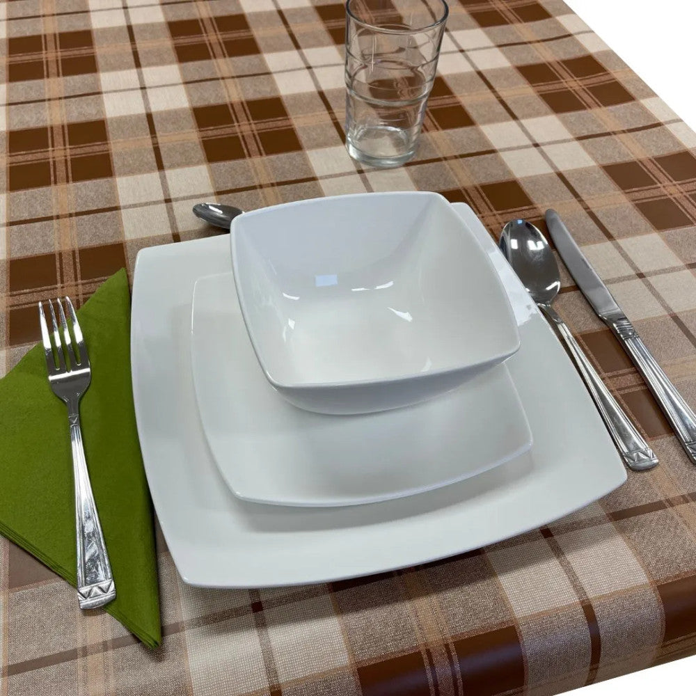 Oilcloth tablecloth - Premium quality! - Brown/beige checkered