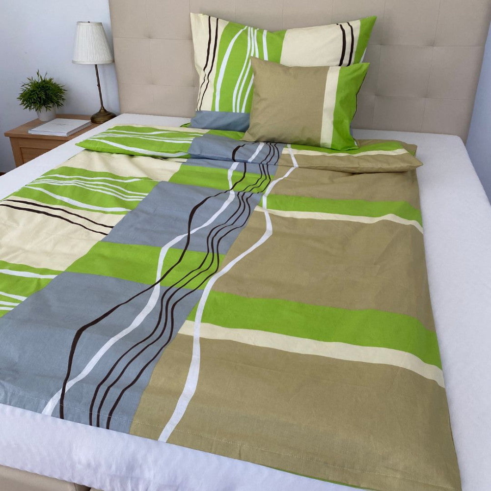 Kissenbezug aus Baumwolle - Grün/Beige gemustert