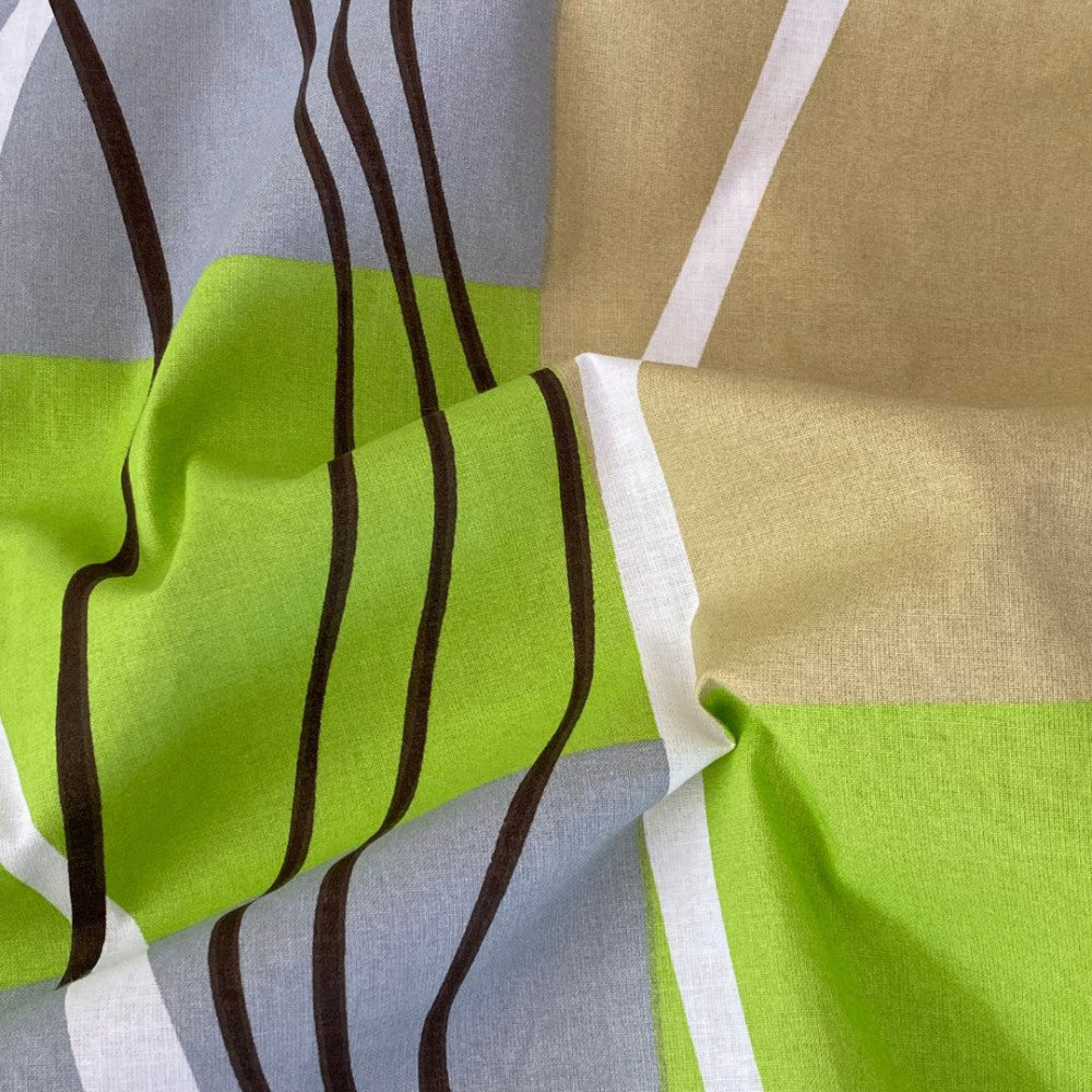 Kissenbezug aus Baumwolle - Grün/Beige gemustert